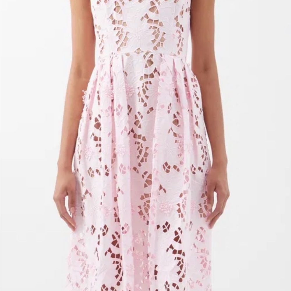Self-Portrait Pink and White Lace Midi Dress